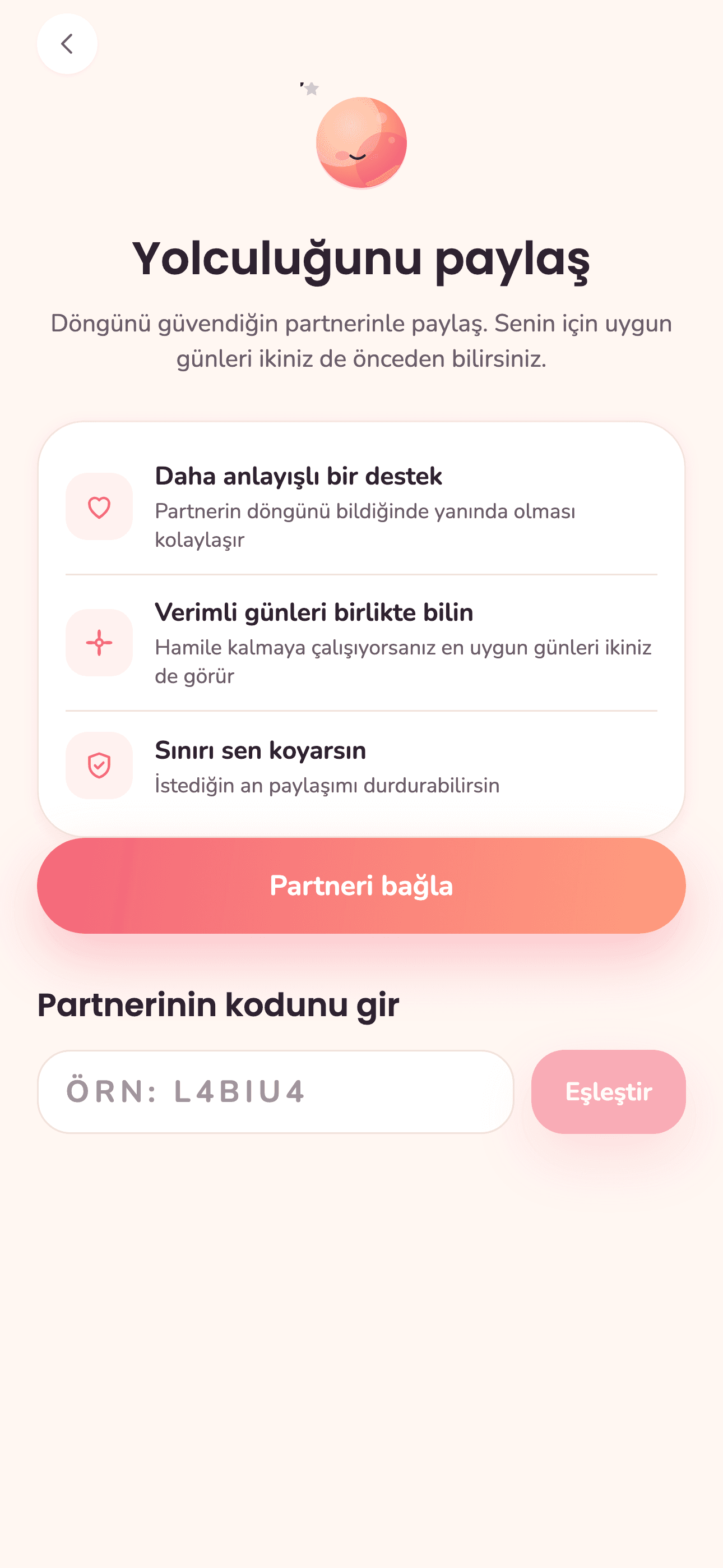 Ovelivia Partner ekranı — döngü paylaşımı